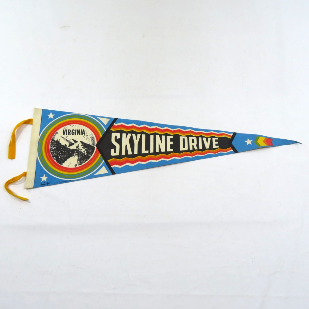 Skyline Drive Virginia Graphic Colorful Blue Orange Red White Pennant 25x8 1950s